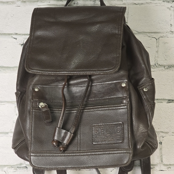 Relic Brown Backpack Bag Smooth Leather Everyday Style Great Condition - Picture 1 of 6